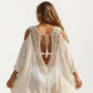 Crochet V Neck Swim Cover Up Dress with Cold Shoulder Sleeves and Relaxed Fit