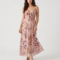 Floral Print Tie Front Maxi Dress with Spaghetti Straps and Flowy Skirt