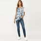 Short Sleeve Top with Leopard Print Mesh Sleeves Round Neck Relaxed Fit Casual Shirt