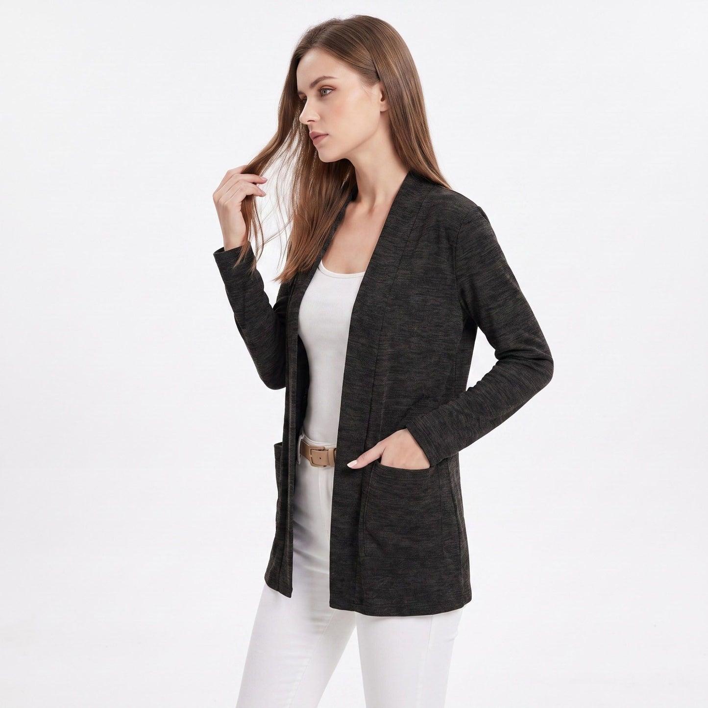 Open Front Cardigan with Front Pockets