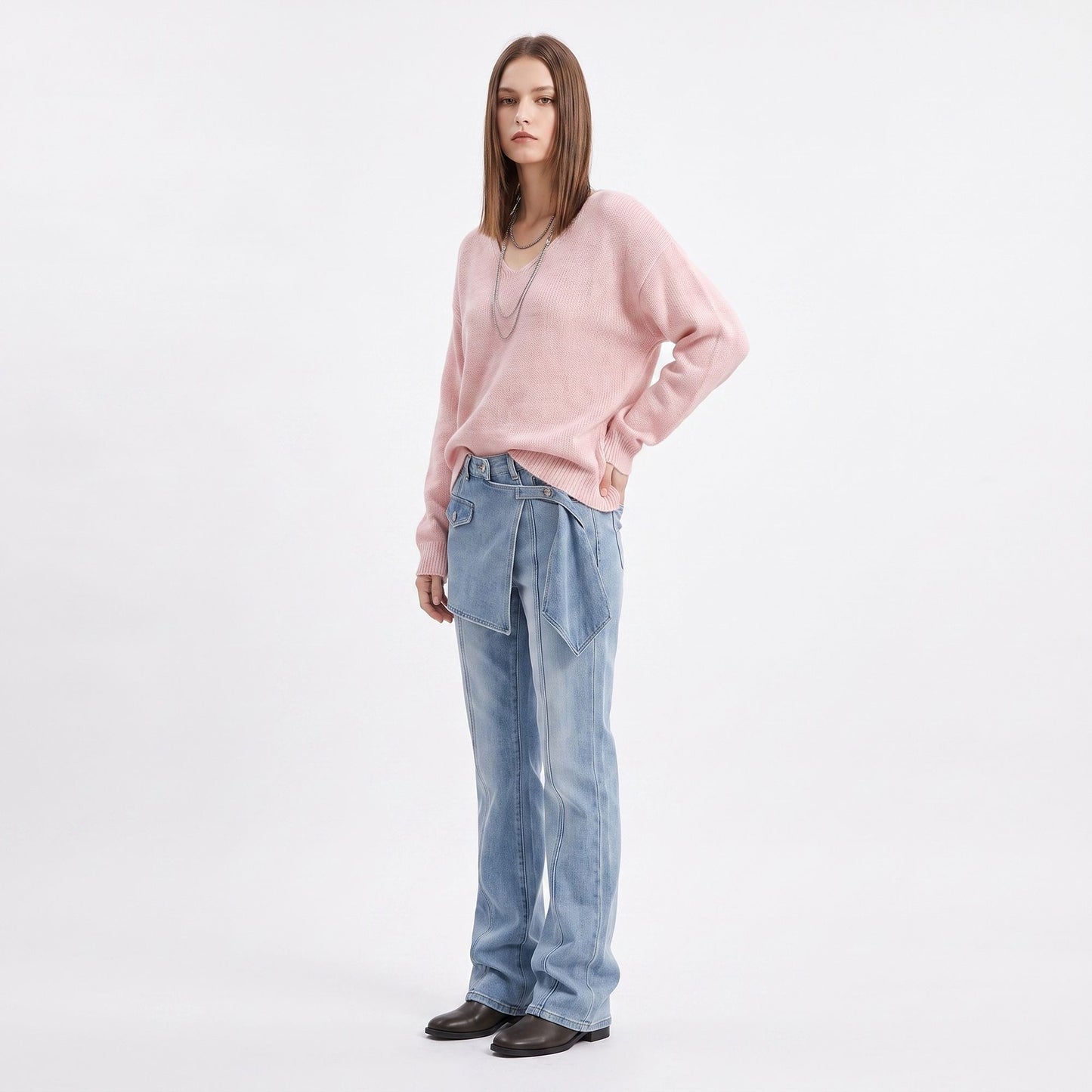 Oversized V Neck Longline Knit Pullover Sweater
