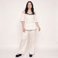 Plus Size 2-Piece Polka Dot Off Shoulder Pajama Top and Wide Leg Pants Sleepwear Lounge Set