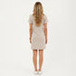 Short Sleeve Collared Mini Dress with Split V Neck Textured Knit Relaxed Fit Casual Dress