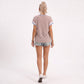 Ribbed Short Sleeve Top Contrast Trim Crew Neck Casual Tee