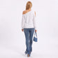 One Shoulder Cold Shoulder Pointelle Knit Long Sleeve Sweater