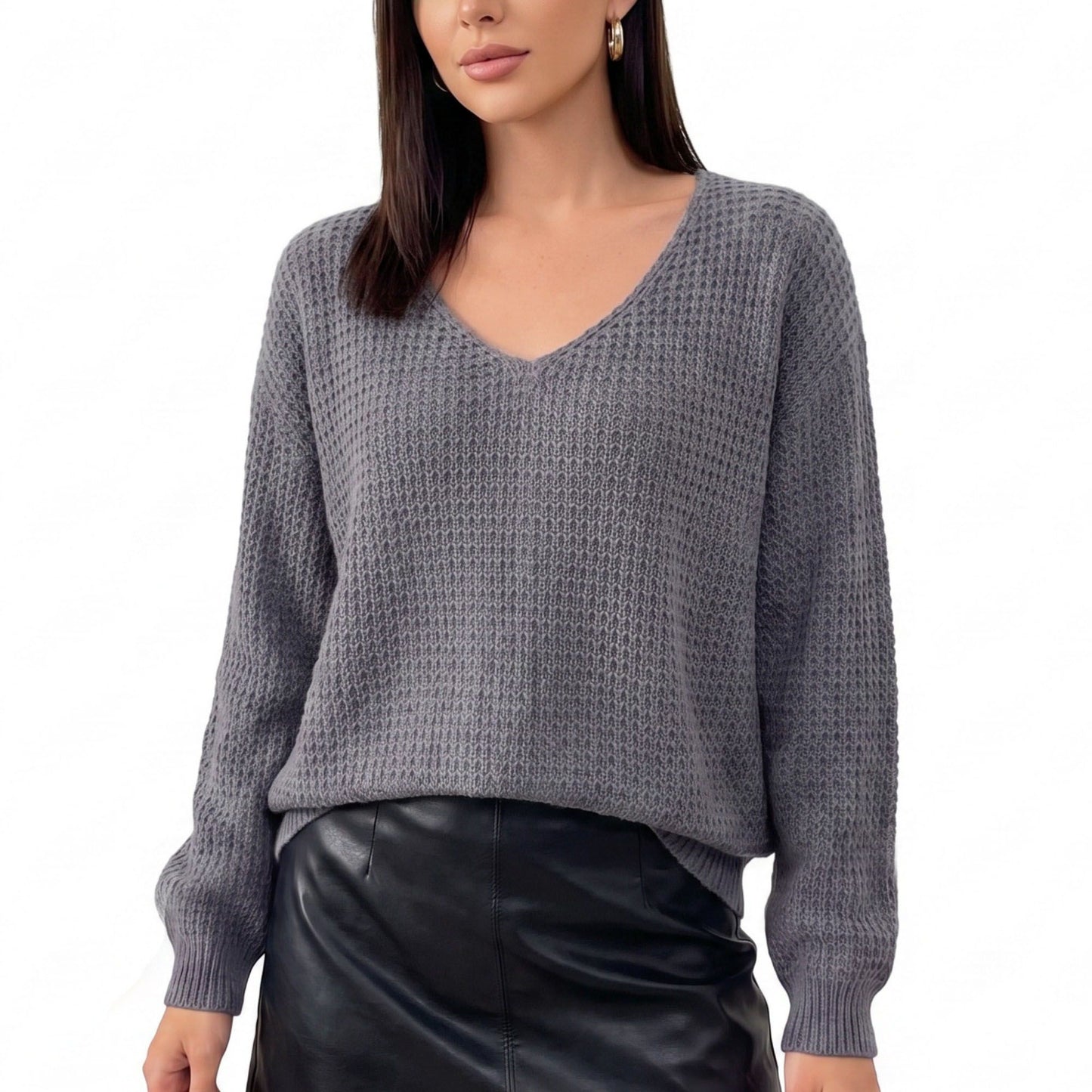 V-Neck Open-Back Tie Long Sleeve Knit Sweater