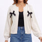 Bow Detail Open Front Knit Cardigan Sweater