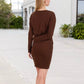 Long Sleeve Button-Detail Bodycon Dress Side Wrap Design