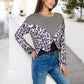 Long Sleeve Ribbed Knit Leopard Print Top with V-Cut
