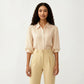 Striped Button Down Blouse with Collared Neckline and Puff Sleeves