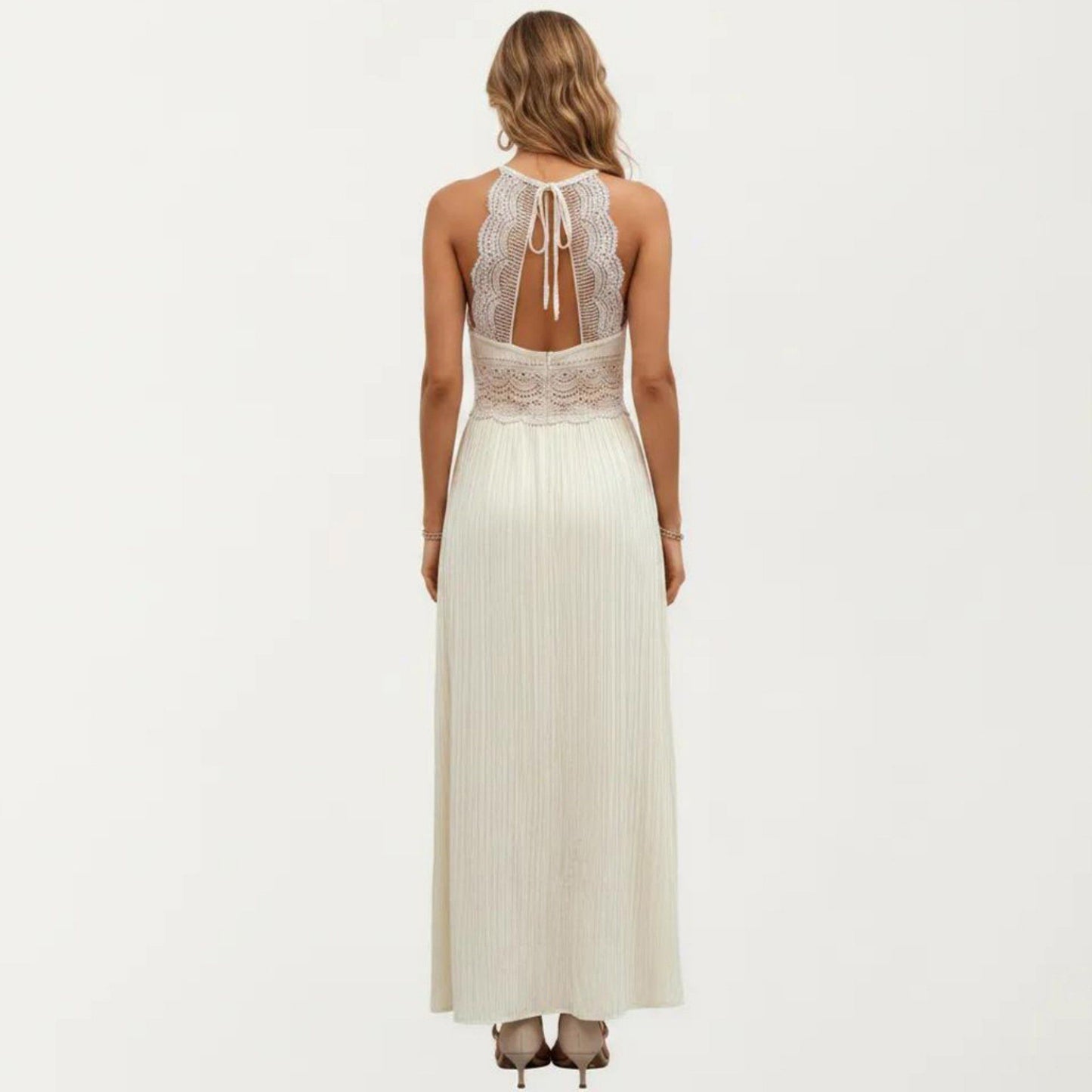Boho Crochet Lace Inset Maxi Dress with Keyhole Back