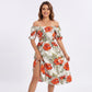 Tropical Floral Square Neck Smocked Waist Midi Dress