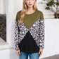 Long Sleeve Ribbed Knit Leopard Print Top with V-Cut