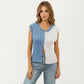 Sleeveless Colorblock Knit Vest with Button Front and Ribbed Trim