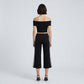 Crossover Waistband Side-Stripe Cropped Wide-Leg Trousers