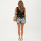 Embroidered Floral Peplum Tank Top with Back Tie