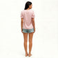 Satin Faux Pearl Neck Top with Puff Sleeves and Smooth Draped Finish