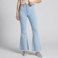 High Rise Flare Pants Button Front Stretch Wide Leg Hem Pants