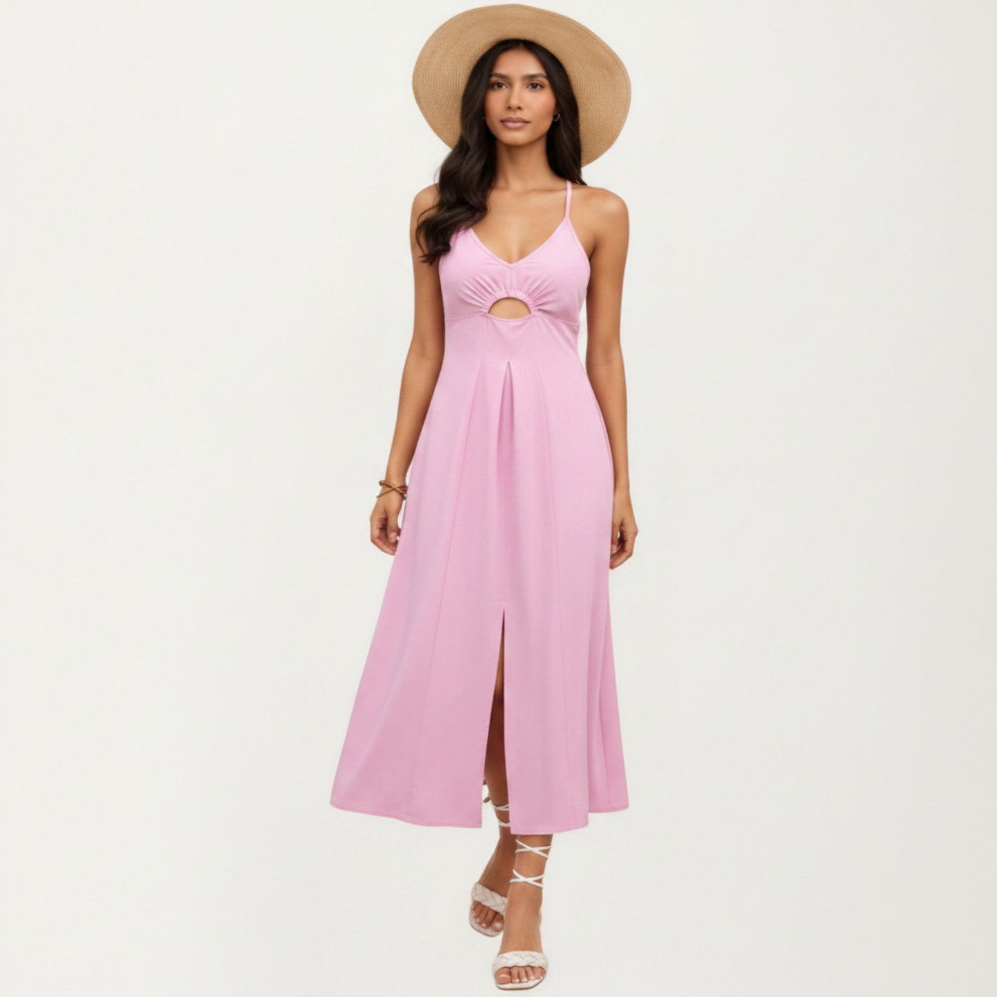 Sleeveless Maxi Dress with Cutout Front and Smocked Back