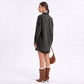 Washed Denim Shirt Jacket Long Sleeve Snap Front Oversized Shacket with Pockets