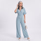 Surplice Jumpsuit Short Sleeve Wide Leg Tie Waist One Piece