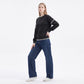 Contrast Stitch Crewneck Long Sleeve Knit Sweater