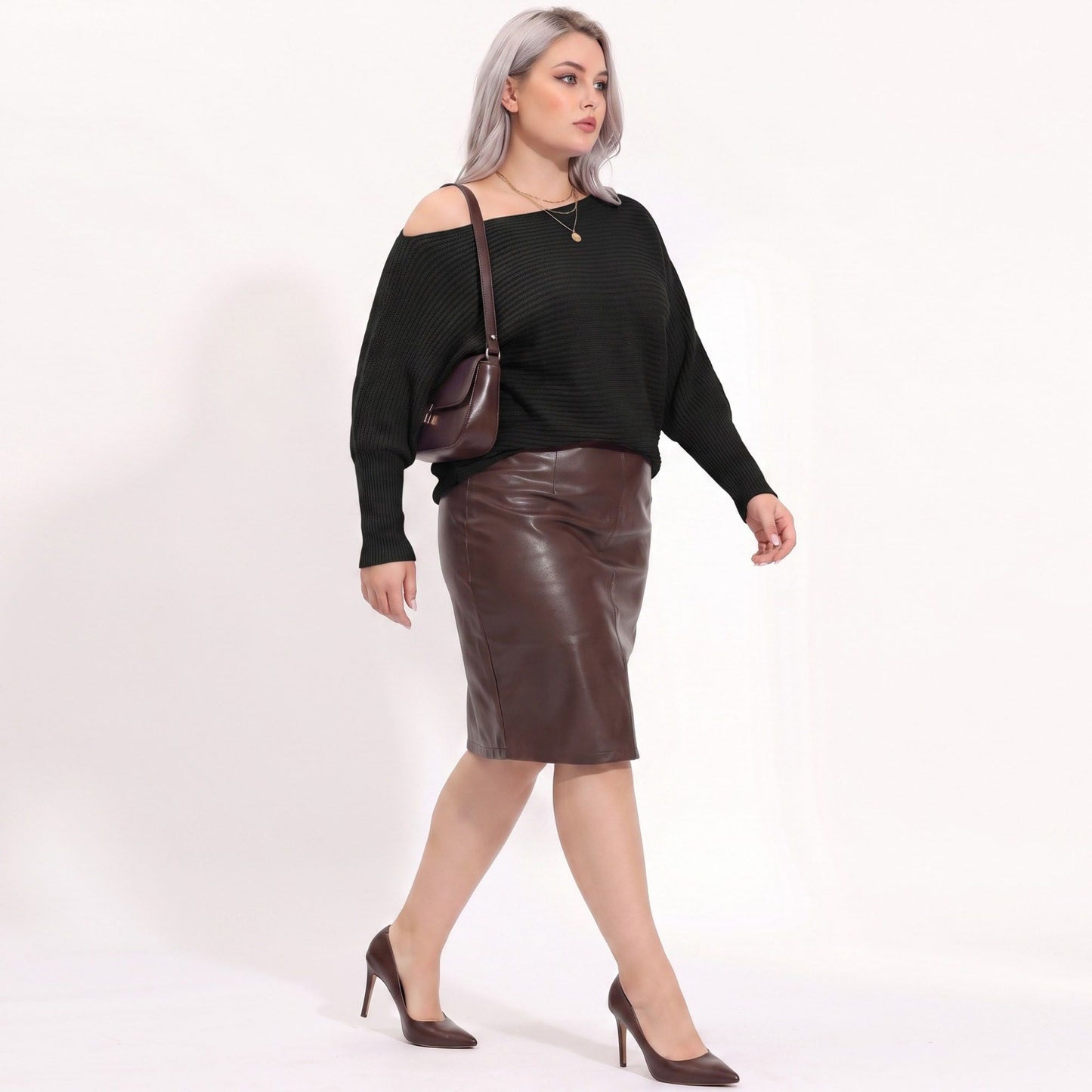 Plus Size Boat Neck Dolman Sleeve Pullover Sweater