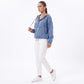 Washed Denim Hooded Pullover Jacket Long Sleeve Kangaroo Pocket Casual Outerwear