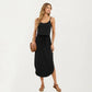 Sleeveless Midi Dress with Spaghetti Straps and Adjustable Drawstring Waist Relaxed Fit Silhouette