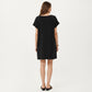 Short Sleeve Shift Dress with Split V Neck Embroidered Detail Relaxed Fit Casual Tunic Dress