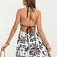 Halter Neck Maxi Dress with Open Back Tie Design Flowy Printed Long Dress