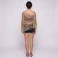 Open Knit Sequin Fringe Asymmetrical Poncho Shawl Cover Up with Draped One Shoulder Styling