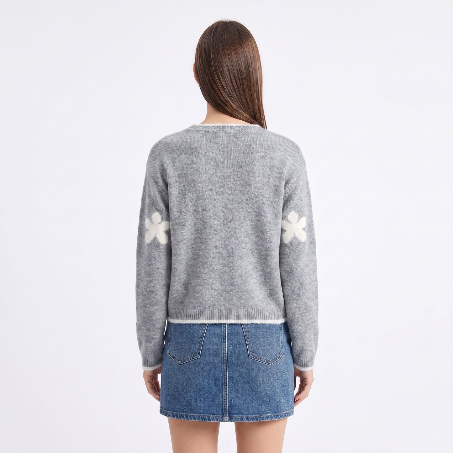 3D Floral Pearl Button Fuzzy Knit Cardigan Sweater