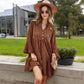 Long Sleeve Tiered Mini Dress with Button Front Animal Print