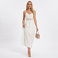 Lace Bodice Maxi Dress Spaghetti Strap Flowing A Line Dress