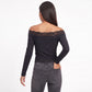 Off-the-Shoulder Lace Trim Long Sleeve Crop Top