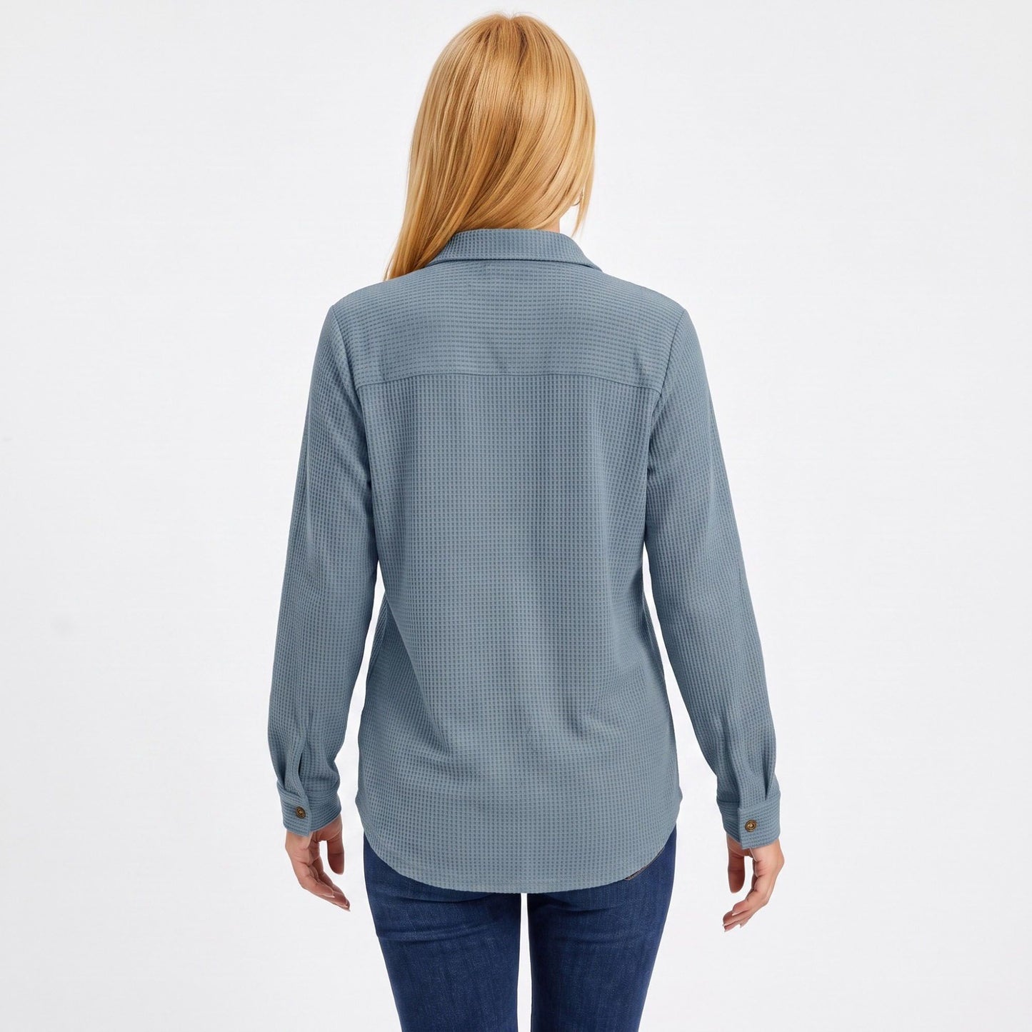 Textured Button Front Long Sleeve Shirt with Chest Pocket