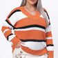 Plus Size Colorblock Striped V Neck Sweater
