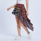 Plaid Tiered High Low Ruffle Mini Skirt with Elastic Waist