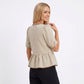 Peplum Blouse Puff Short Sleeve Contrast Trim Woven Top