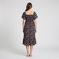 Maternity Floral Square Neck Midi Dress with Short Sleeves and Ruffle Hem