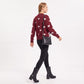 Heart Print Crew Neck Long Sleeve Knit Sweater