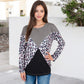 Long Sleeve Ribbed Knit Leopard Print Top with V-Cut
