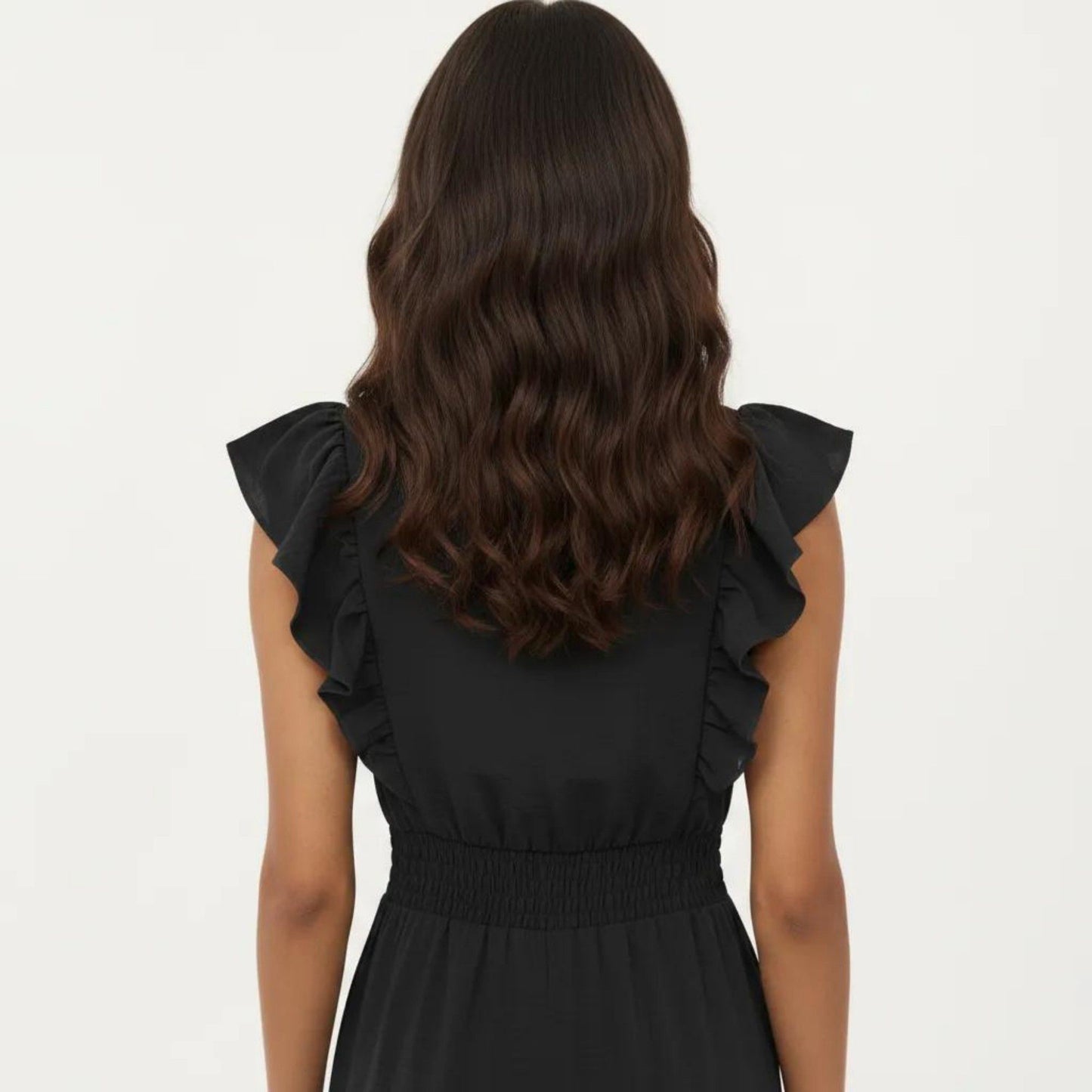 Tiered Midi Dress with Ruffle Sleeves and Smocked Waist