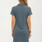 Short Sleeve Collared Mini Dress with Split V Neck Textured Knit Relaxed Fit Casual Dress