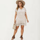 Knit Swim Cover Up Dress with Tassel Tie Neck Open Knit Trim and Relaxed Short Sleeves