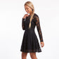 Floral Lace Mini Dress Sheer Long Sleeve Crew Neck Fit and Flare