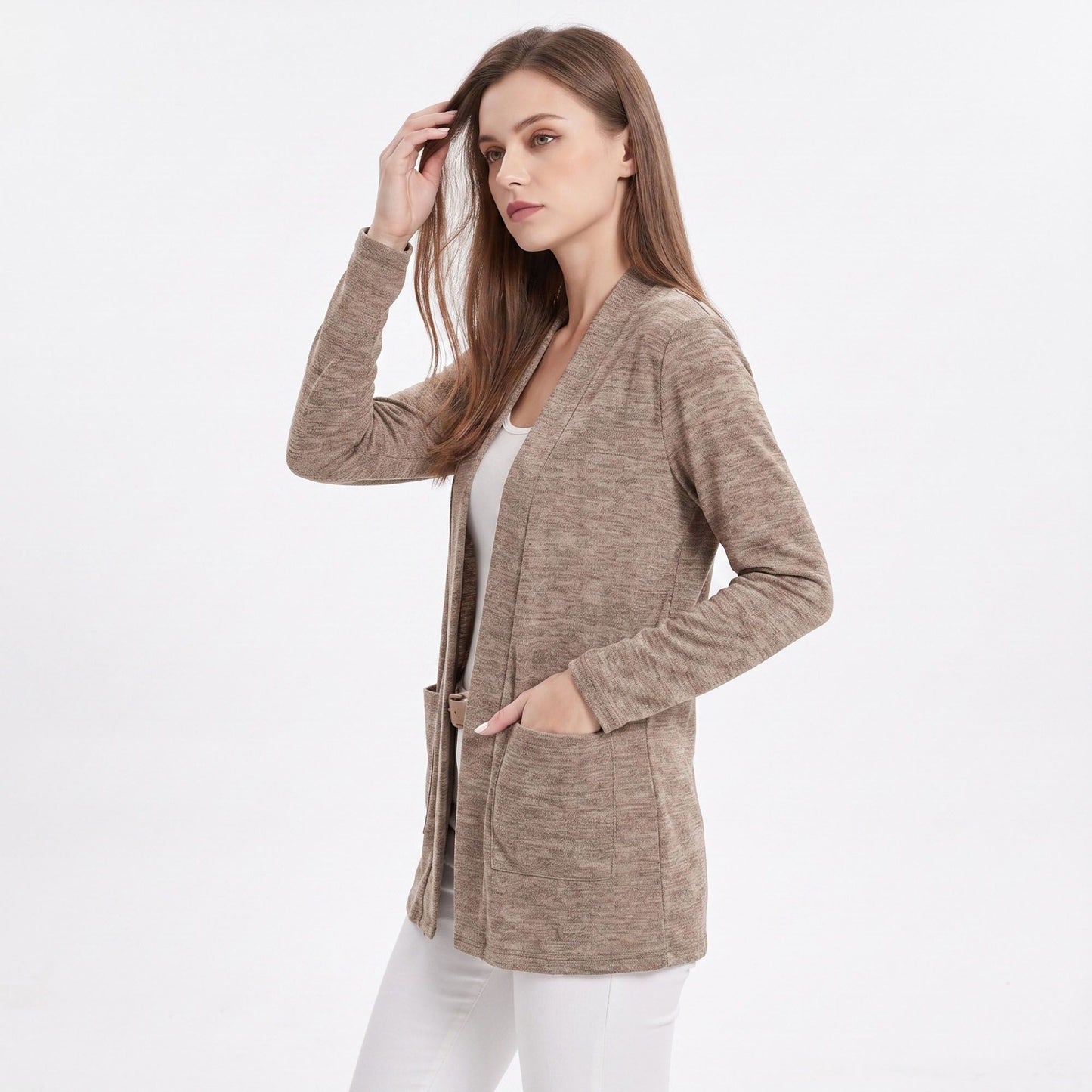 Open Front Cardigan with Front Pockets