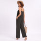 Sleeveless Button Front Jumpsuit with Crochet Lace Back