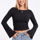 Ribbed Boat Neck Bell Sleeve Crop Top